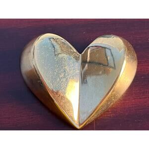 VTG Oversized Gold Tone Heart Brooch Pin Glam Bling Valentines Day
